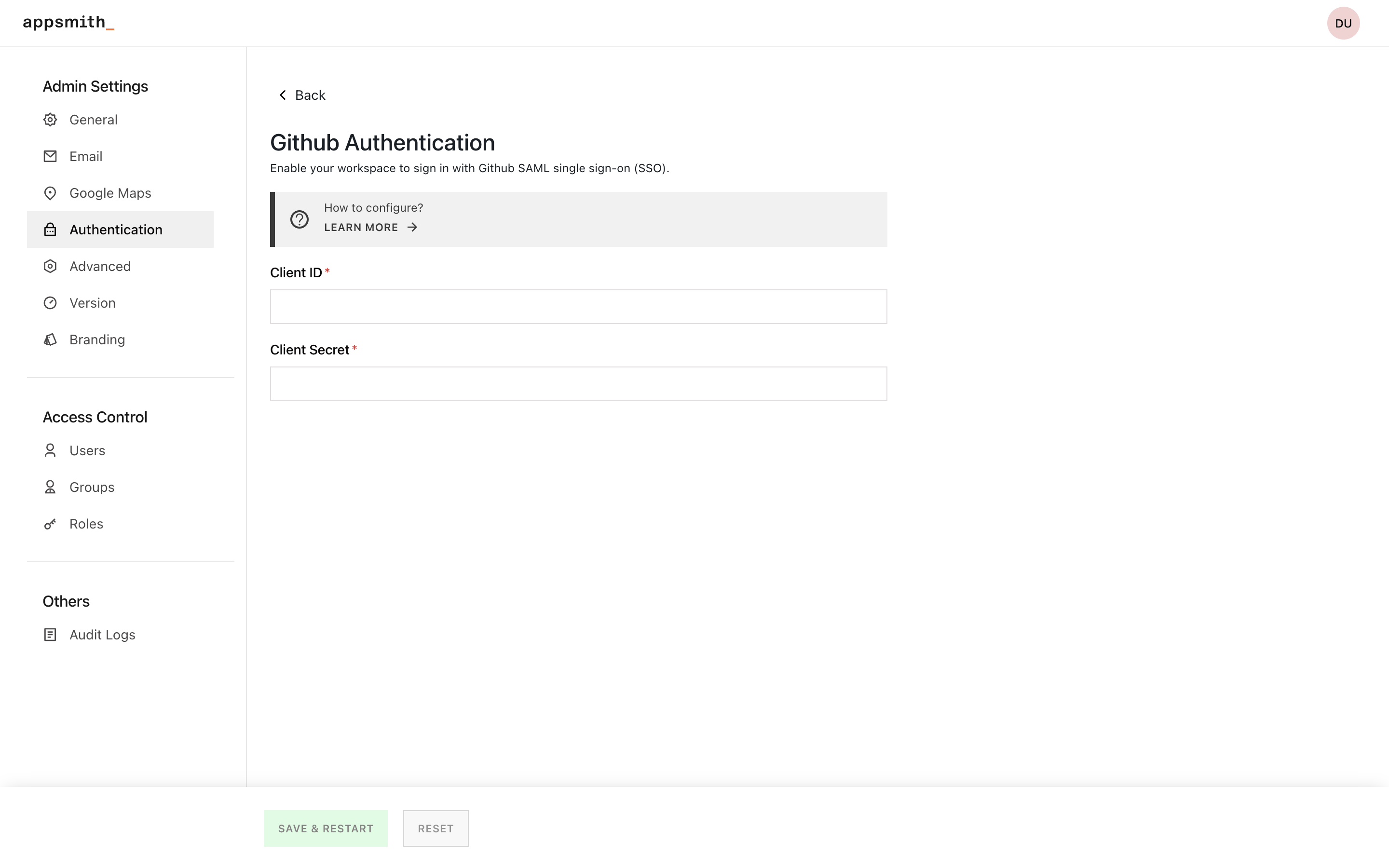 Github authentication configuration image